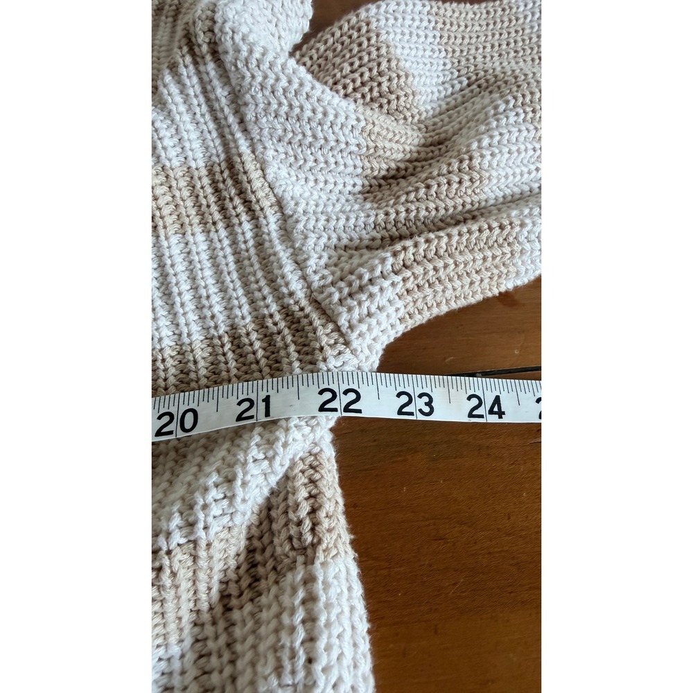 American Eagle Striped Shaker Knit Sweater Tan Cream Oversized Crewneck Medium - Picture 5 of 7